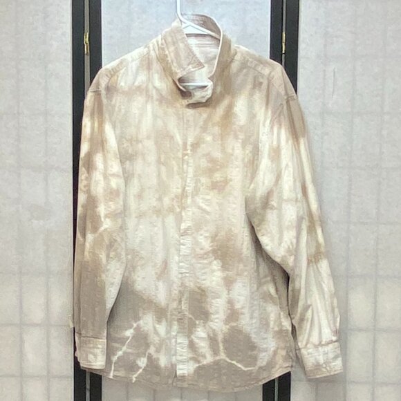 Eighty Eight Long Sleeve Collared Button Up Watercolor Stripe Shirt White Tan XL - Picture 5 of 11